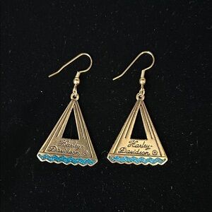 Authentic Harley-Davidson Gold Earrings With Crashed Turquoise and Onyx Detail